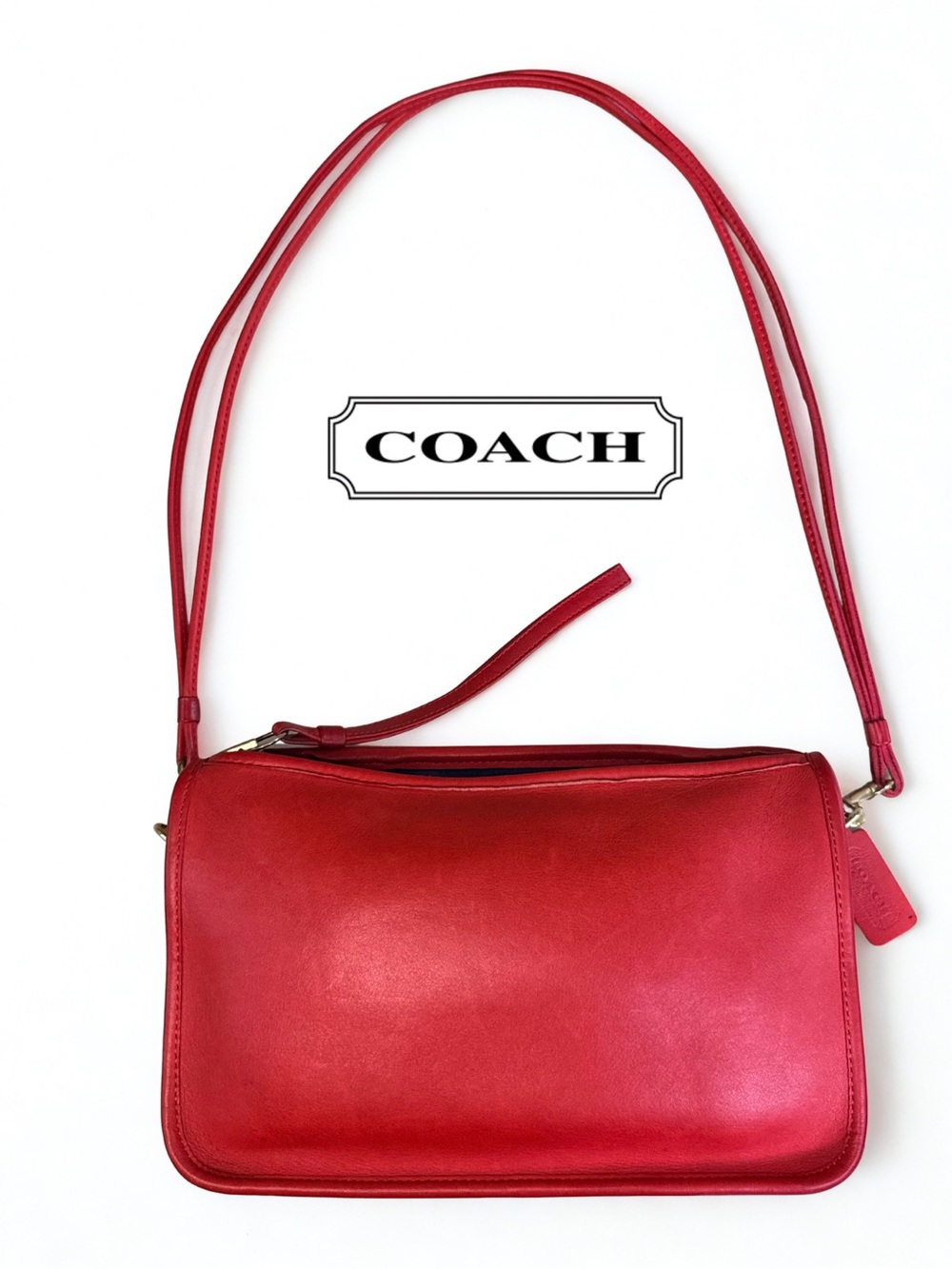 VTG NYC Coach Basic Bag Red Leather Crossbody Convertible Clutch + Dust Bag+ COA